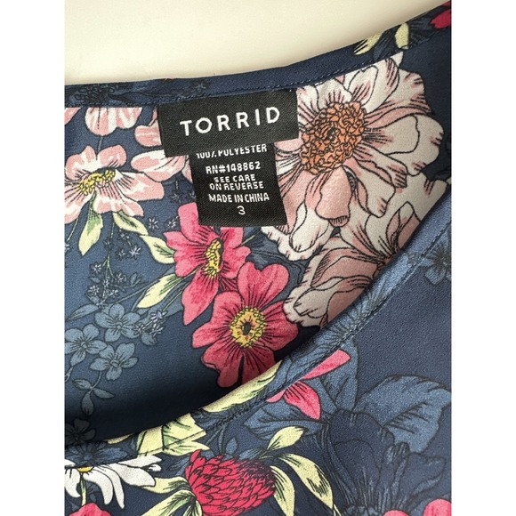 Torrid Floral Print Georgette Keyhole Back Blue Sheer Chiffon Plus Size 3 3X - Picture 5 of 9